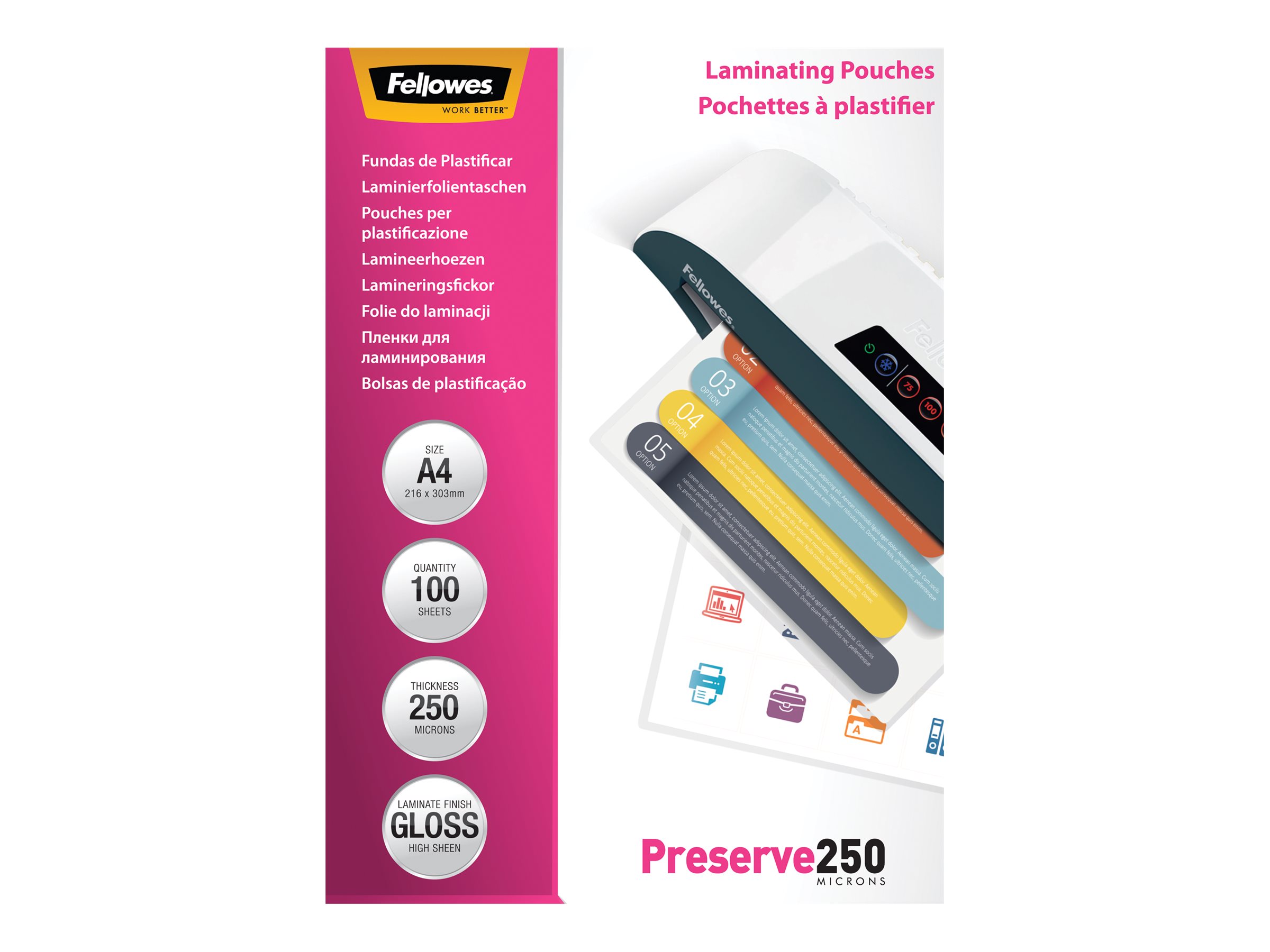 1 Boite de 100 Pochettes de plastification à chaud - A4 - Epaisseur 2x250µ