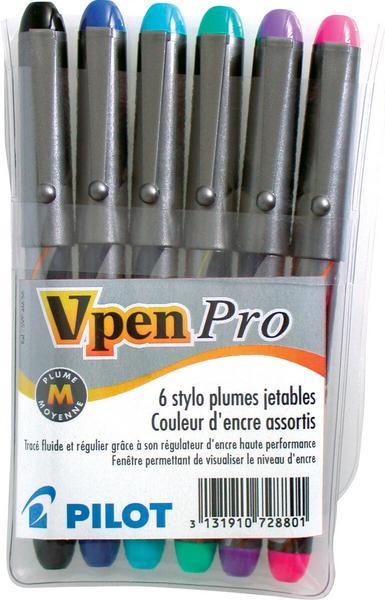 1 Etui de 6 Stylos-plumes jetables PILOT V-Pen - en pochette