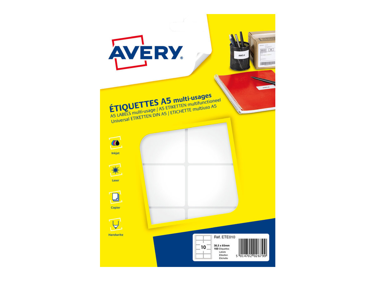 1 160 étiquettes multi, usages AVERY 38,5x65 mm, blanc
