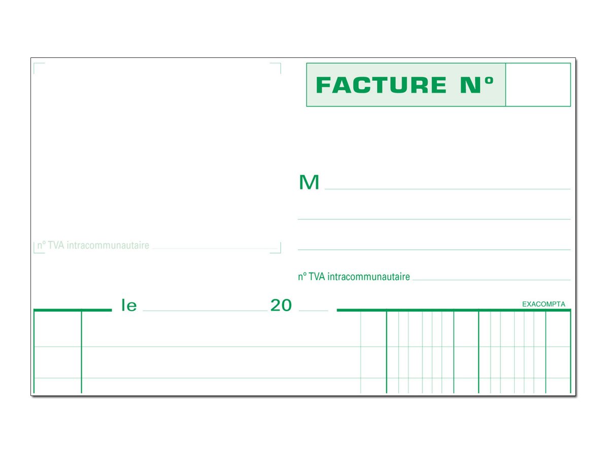 1 Manifold autocopiant Factures mention TVA 21x14,8cm Foliotage 50/3