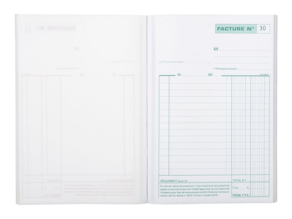 1 Manifold autocopiant Factures mention TVA 21x14,8cm Foliotage 50/3