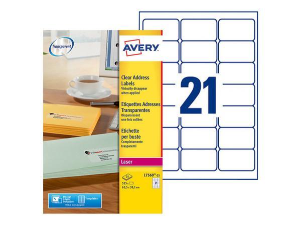 1 Boite de 25 Planches d'étiquettes transparentes 63,5x38,1 mm, 525 étiq/boîte