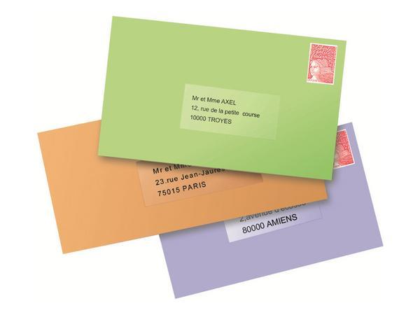 1 Boite de 25 Planches d'étiquettes transparentes 63,5x38,1 mm, 525 étiq/boîte