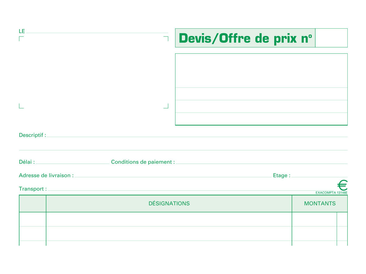 1 Manifold imprimé devis/offre de prix 50/3 feuillets