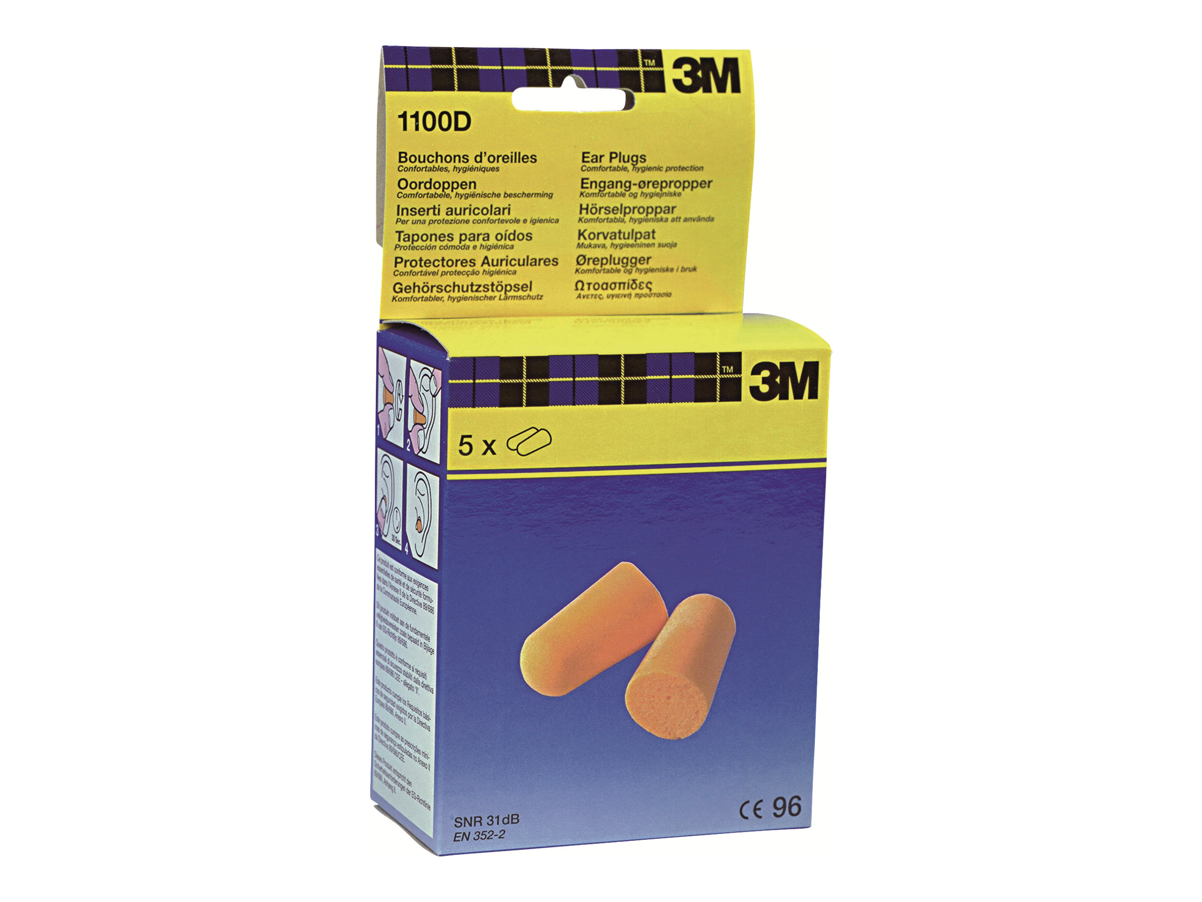 1 Boite de 200 Bouchons d'oreilles souples roulés jaune fluo