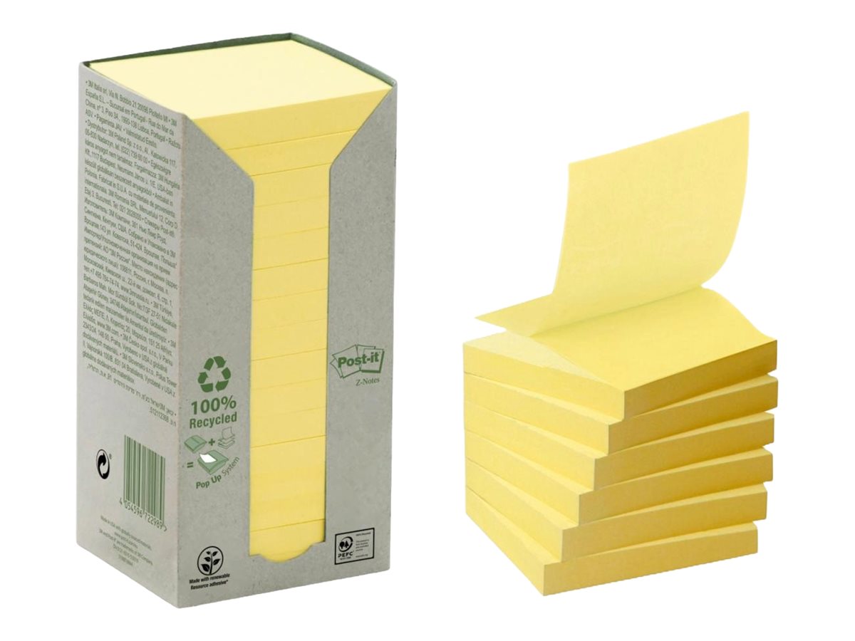 1 Lot de 16 Notes repositionnables recyclées Post It 76x76 mm jaune