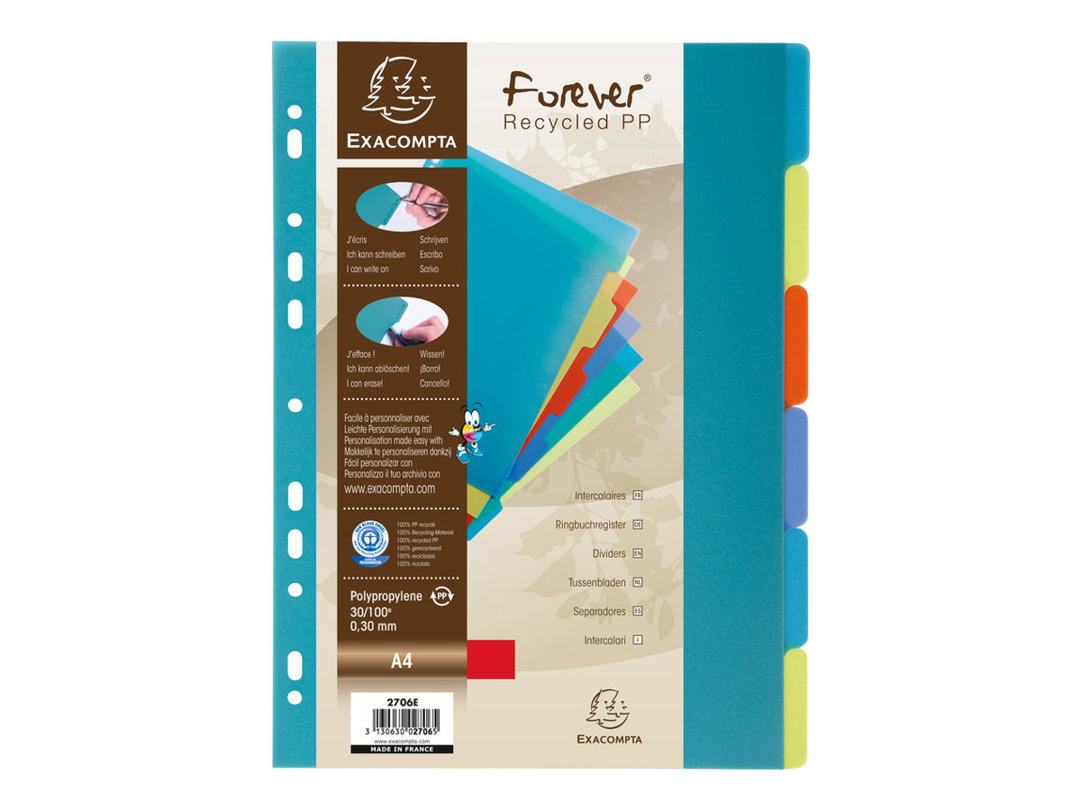 1 Jeu d'intercalaires Forever EXA PP recyclé pour format A4 - 6 touches