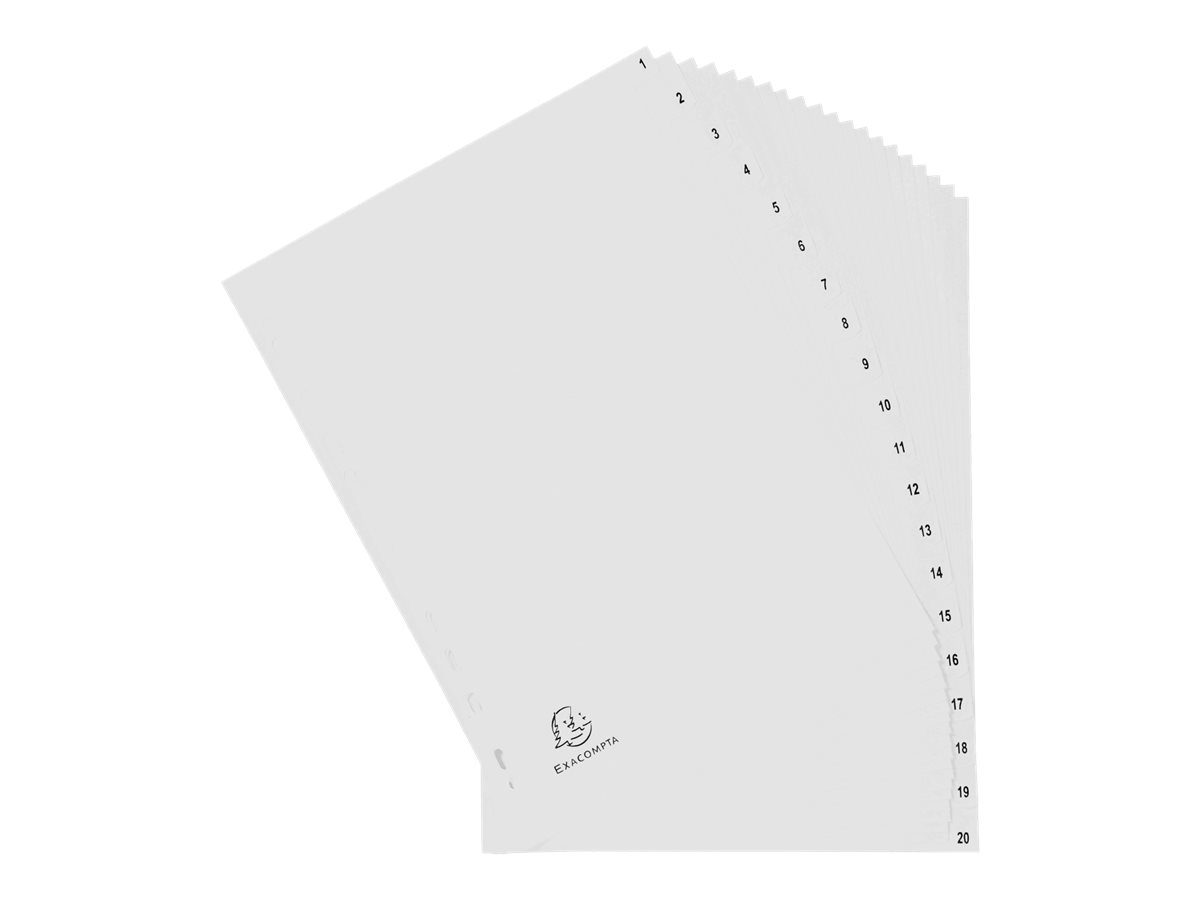 1 Jeu d'intercalaires imprimés numériques PP gris recyclé -10 positions