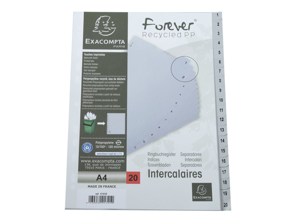 1 Jeu d'intercalaires imprimés numériques PP gris recyclé -10 positions