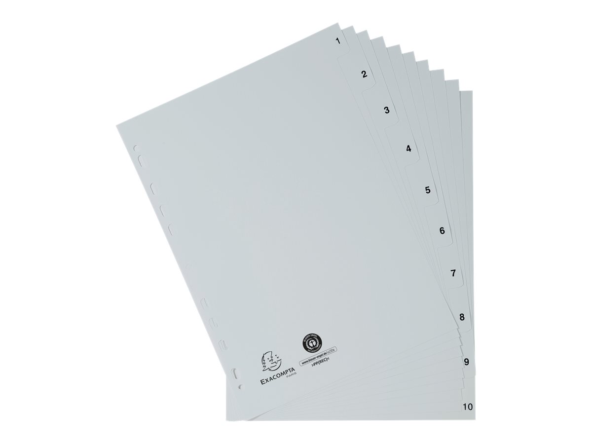 1 Jeu d'intercalaires imprimés numériques PP gris recyclé -10 positions