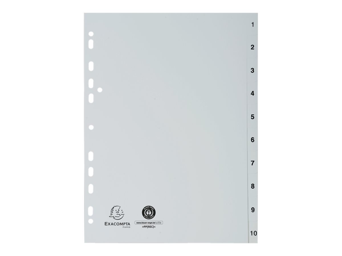 1 Jeu d'intercalaires imprimés numériques PP gris recyclé -10 positions