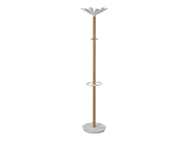 1 Portemanteau 6 gdes et 4 mini patères +porte-parapluies bois/métal blc