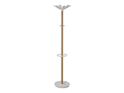 1 Portemanteau 6 gdes et 4 mini patères +porte-parapluies bois/métal blc