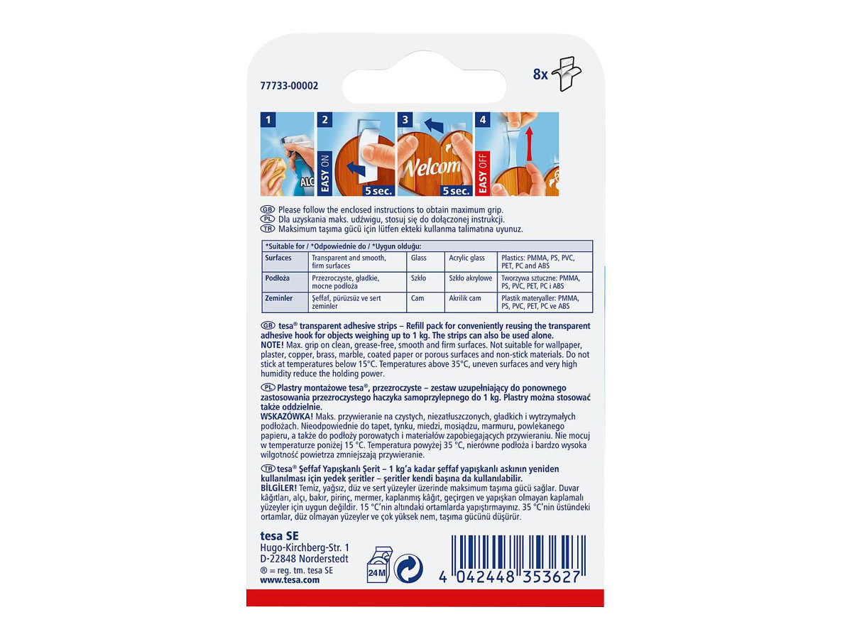 1 Languettes adhésives amovibles 1kg surfaces transparentes