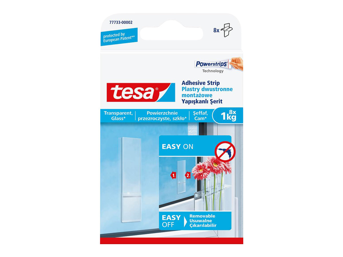1 Languettes adhésives amovibles 1kg surfaces transparentes