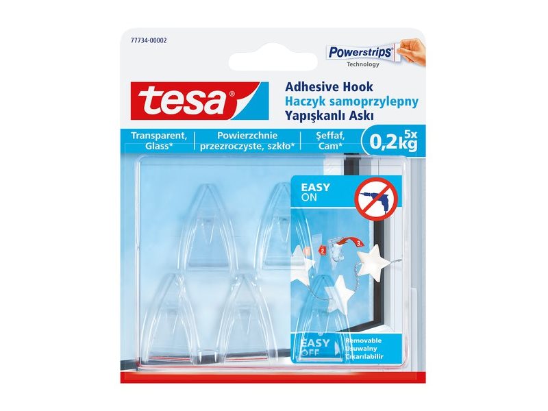 1 Etui de 5 Crochets adhésifs 0,2kg surfaces transparentes