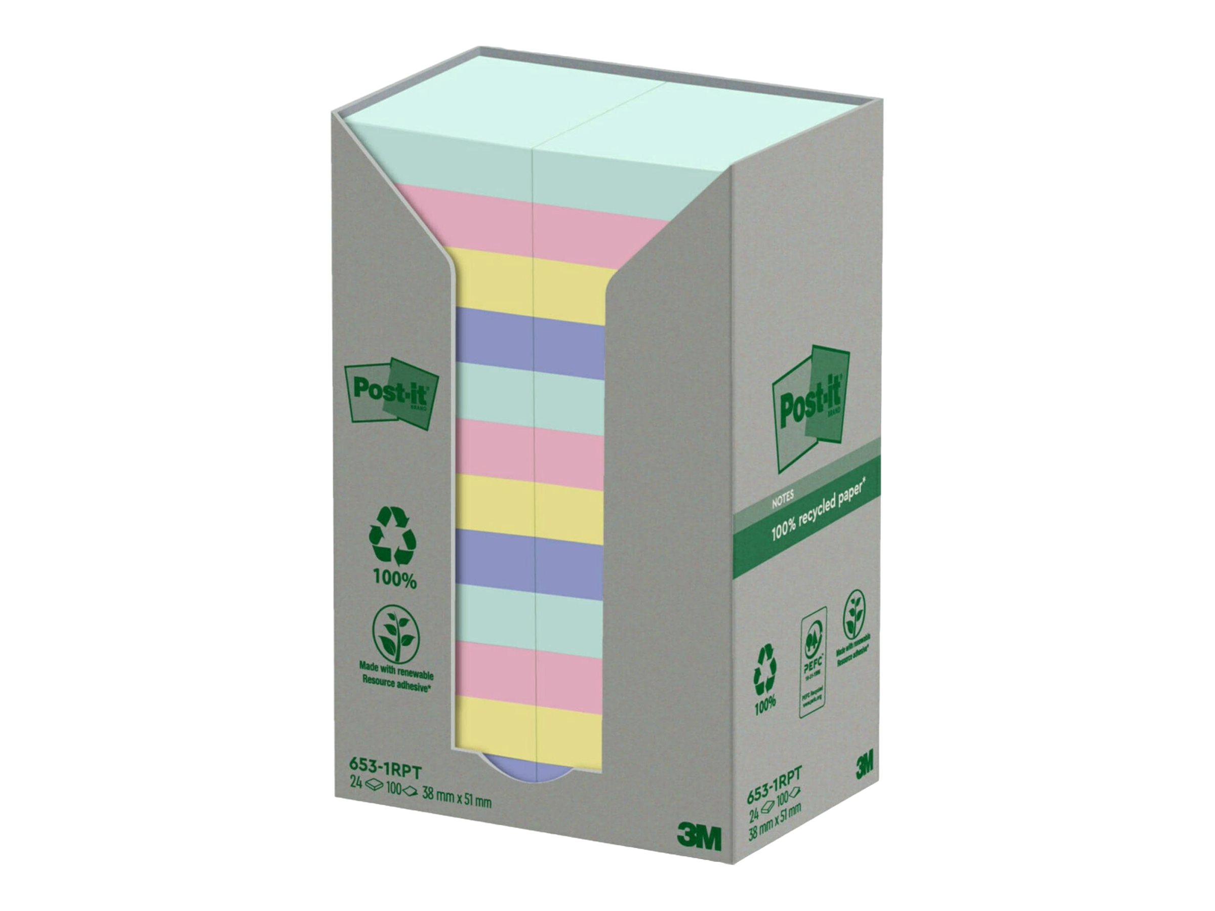 1 Lot de 24 Notes Recyclées Collection Nature, 38 x 51 mm