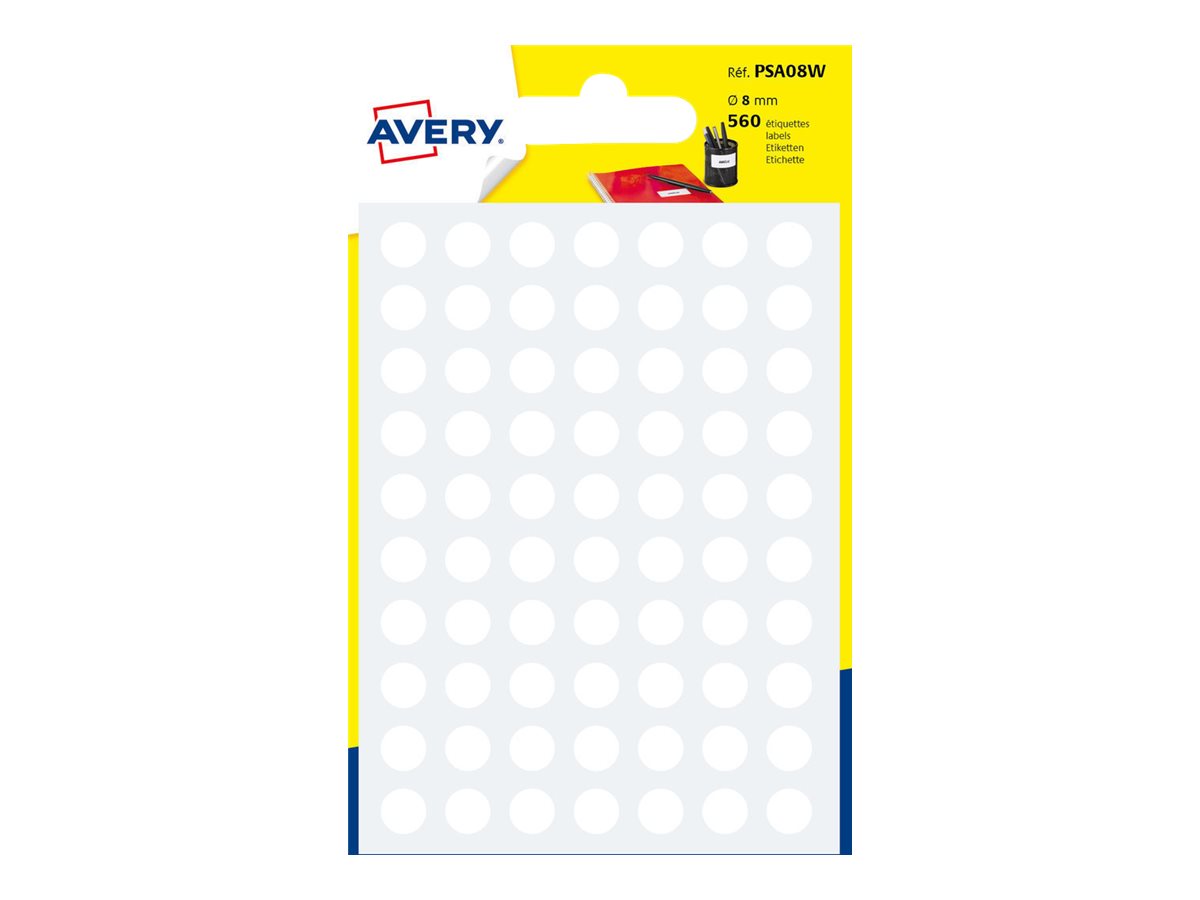 1 Sachet de 560 pastilles couleur blanche autocollantes diam 8 mm