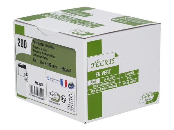 1 Boite de 200 Enveloppes C6 blanches recyclées 80g bande de protection