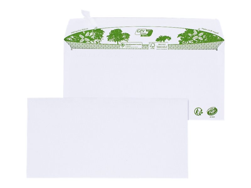 1 Boite de 200 Enveloppes DL blanches recyclées 80g bande de protection