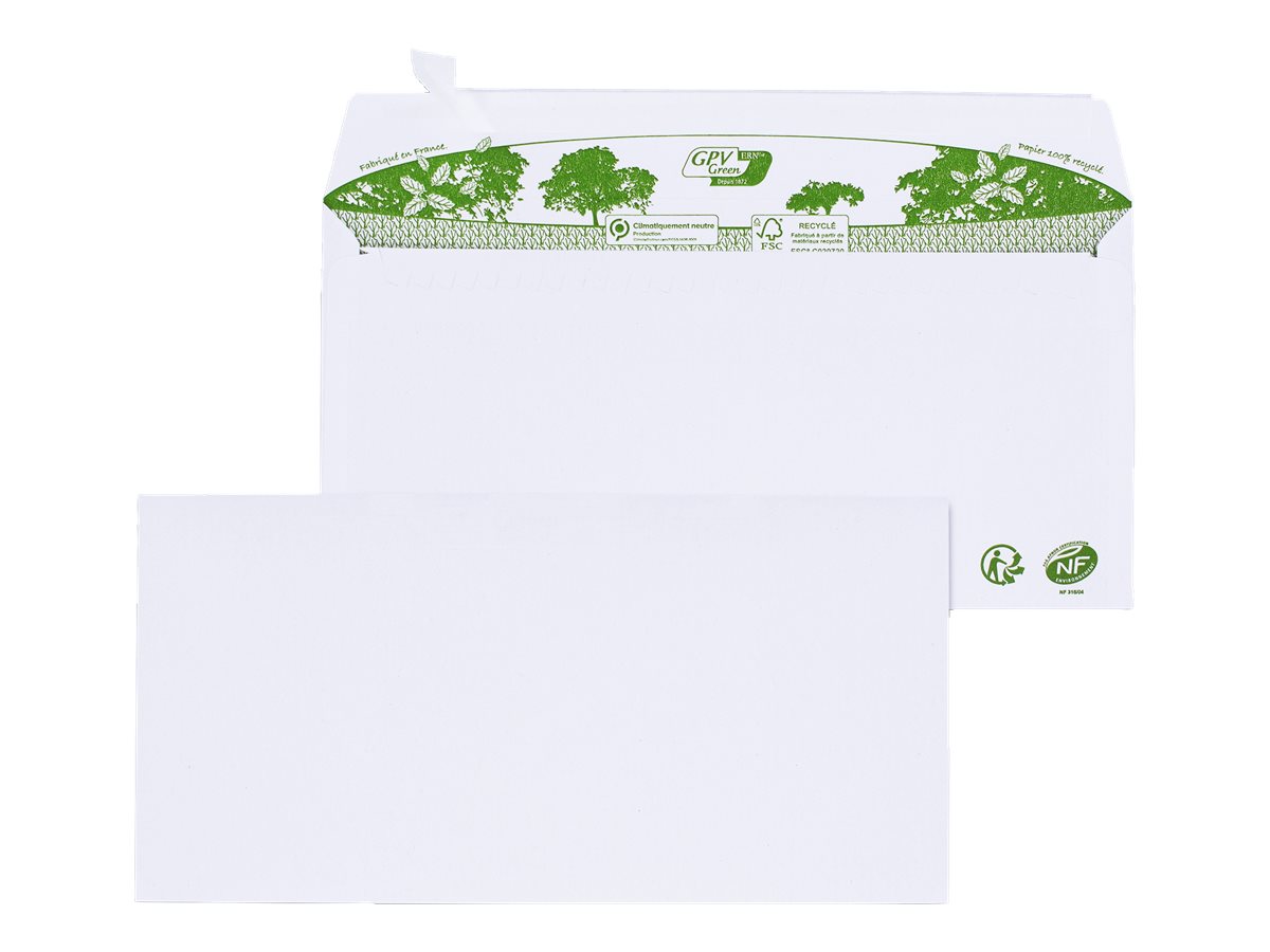 1 Boite de 200 Enveloppes DL blanches recyclées 80g bande de protection