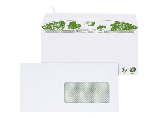 1 Boite de 200 Enveloppes DL blanches recyclées 80g bande protection fenêtre 45x100mm