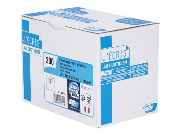 1 Boite de 200 Enveloppes blanches C5 100g bande de protection