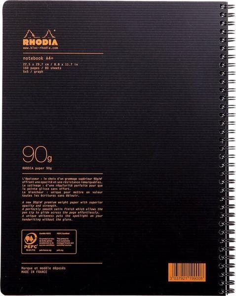1 Cahier polypropylène 160 pages A4+ 5x5.Noir