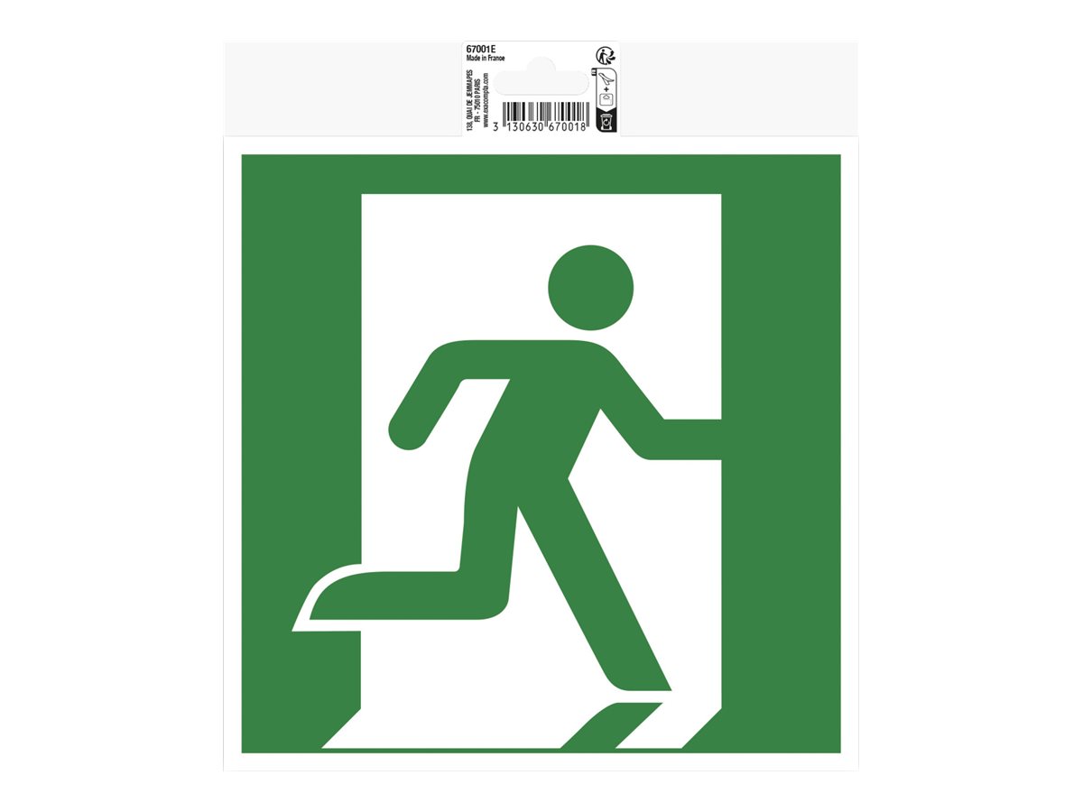 1 Panneau adhésif évacuation droite 20 cm - Vert