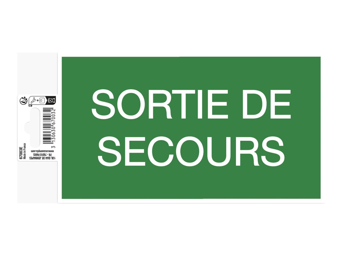 1 Panneau adhésif Sortie de Secours 20 cm - Vert