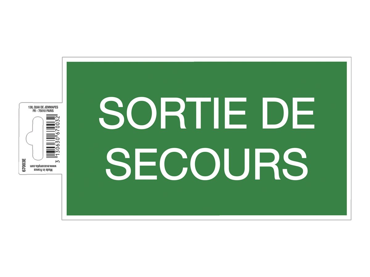 1 Panneau adhésif Sortie de Secours 20 cm - Vert