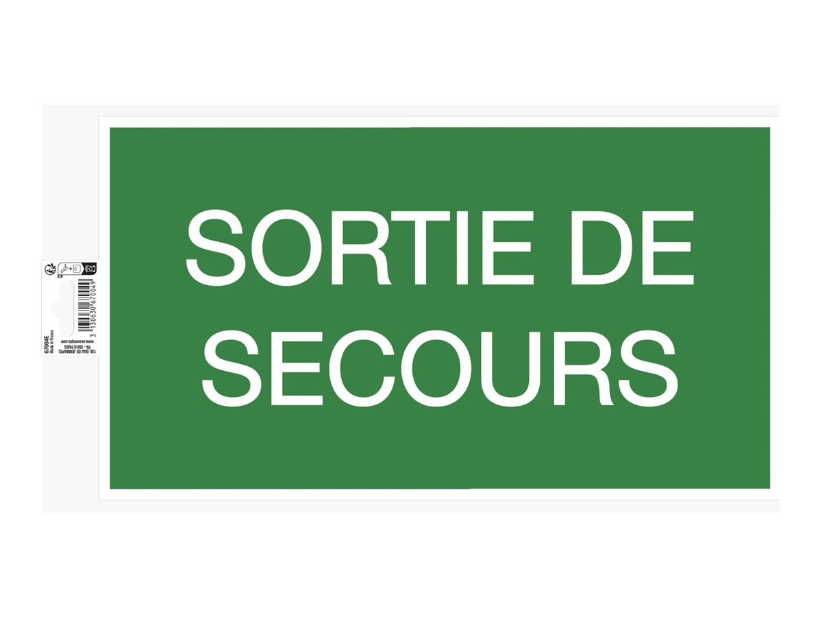 1 Panneau adhésif Issue de Secours 35 cm- Vert