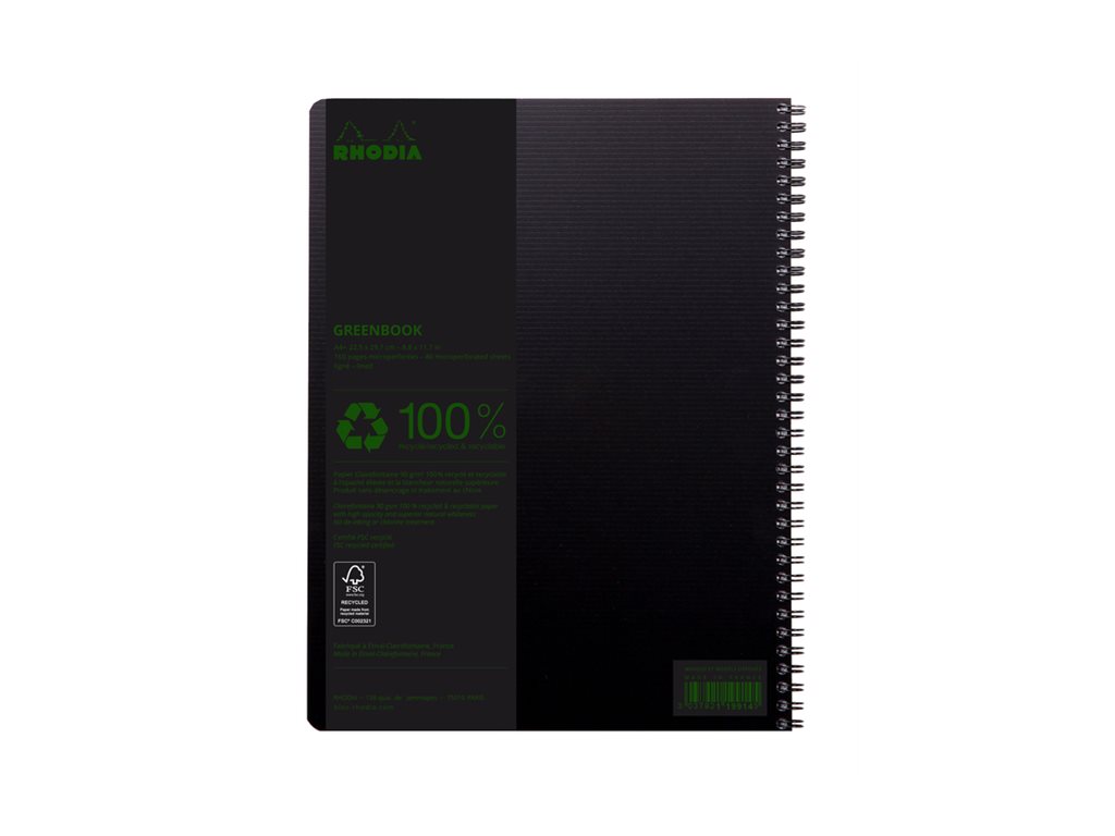 1 Cahier Rhodia polypropylène recyclé 160 pages A4+ Ligné. Noir