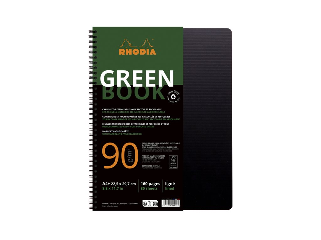 1 Cahier Rhodia polypropylène recyclé 160 pages A4+ Ligné. Noir