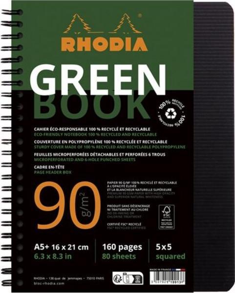 1 Cahier Rhodia polypropylène recyclé 160 pages A5+ 5x5. Noir