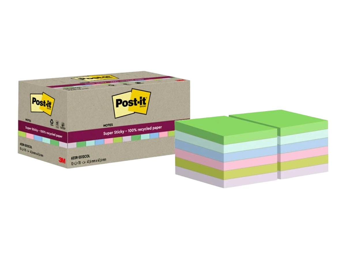 1 Boite de 12 Blocs Post-It 4,76 X 4,76 cm, 70 feuilles- assortis