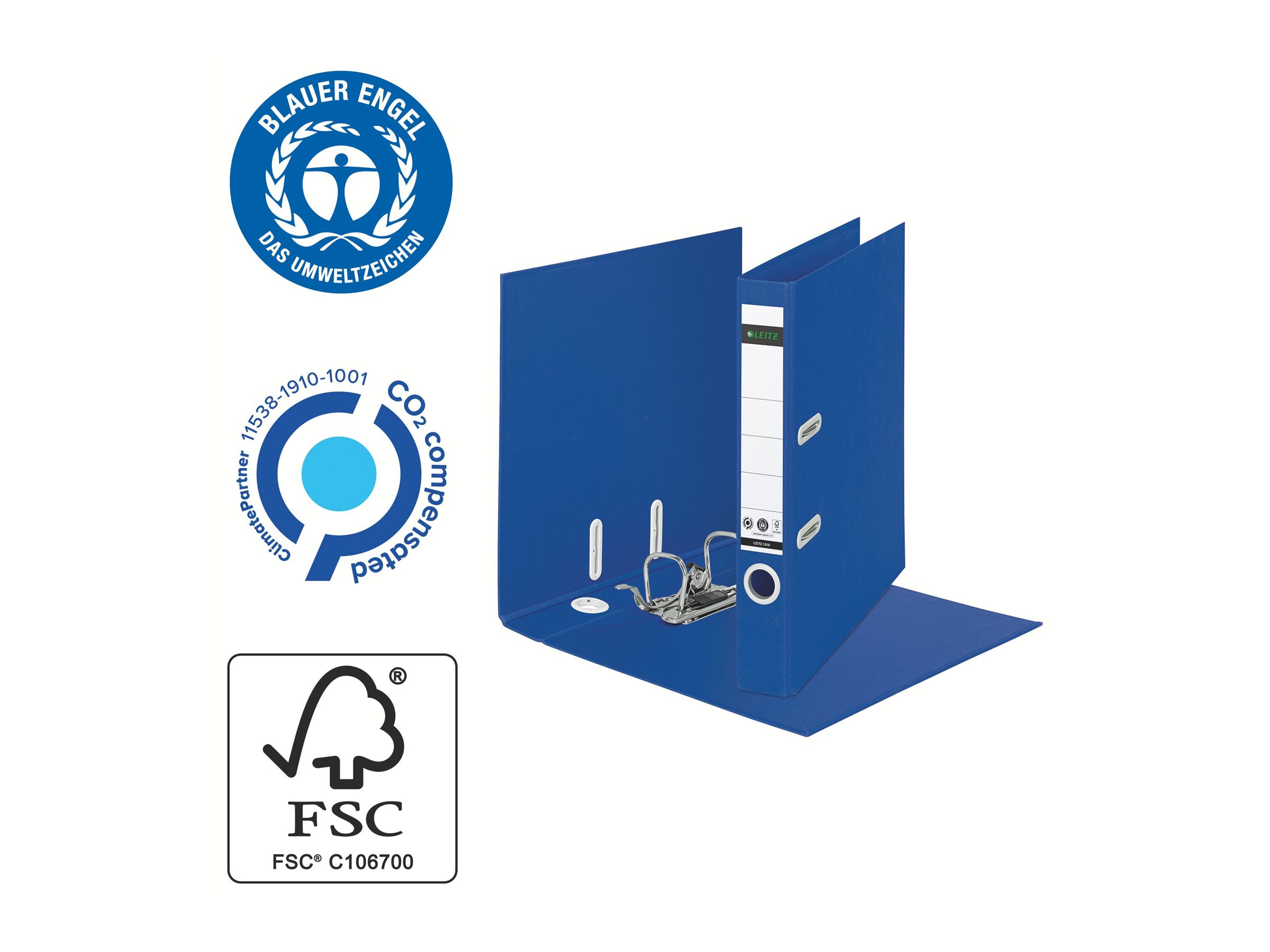 1 Classeurs à levier 180° LEITZ Recyclé A4 - Dos 5 cm - Bleu