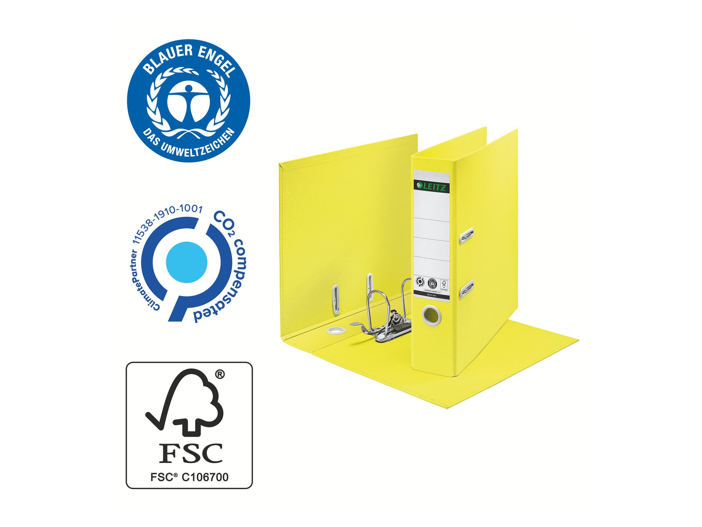 1 Classeurs à levier 180° LEITZ Recyclé A4 - Dos 8 cm - Jaune