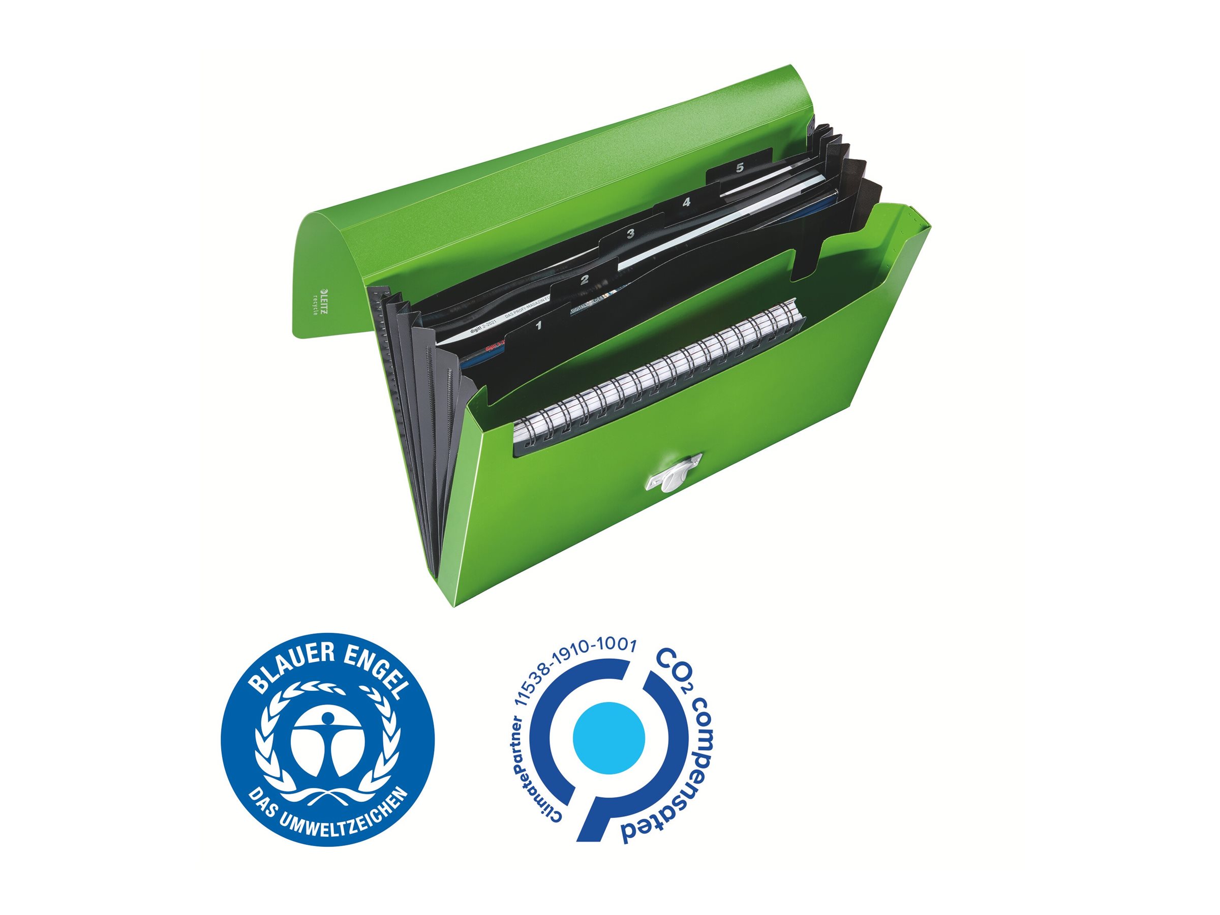1 Trieur extensible Leitz en PP recyclé - 6 compartiments - Vert