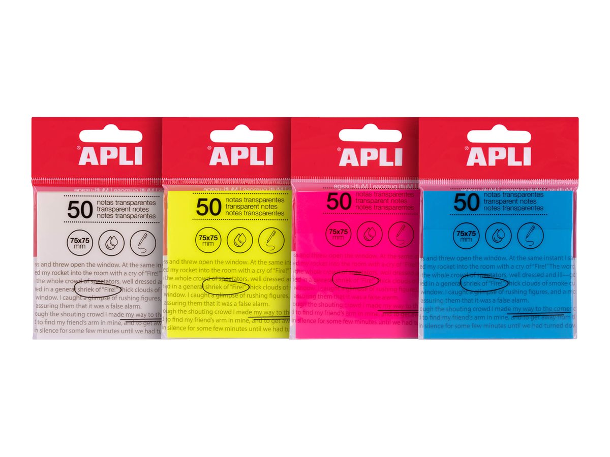 1 Paquet 50 feuilles de notes adhésives transparentes 75x75 mm blanc