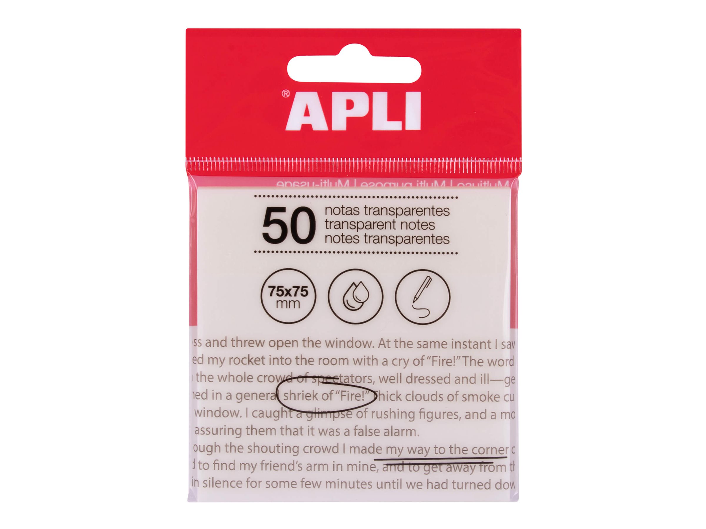 1 Paquet 50 feuilles de notes adhésives transparentes 75x75 mm blanc