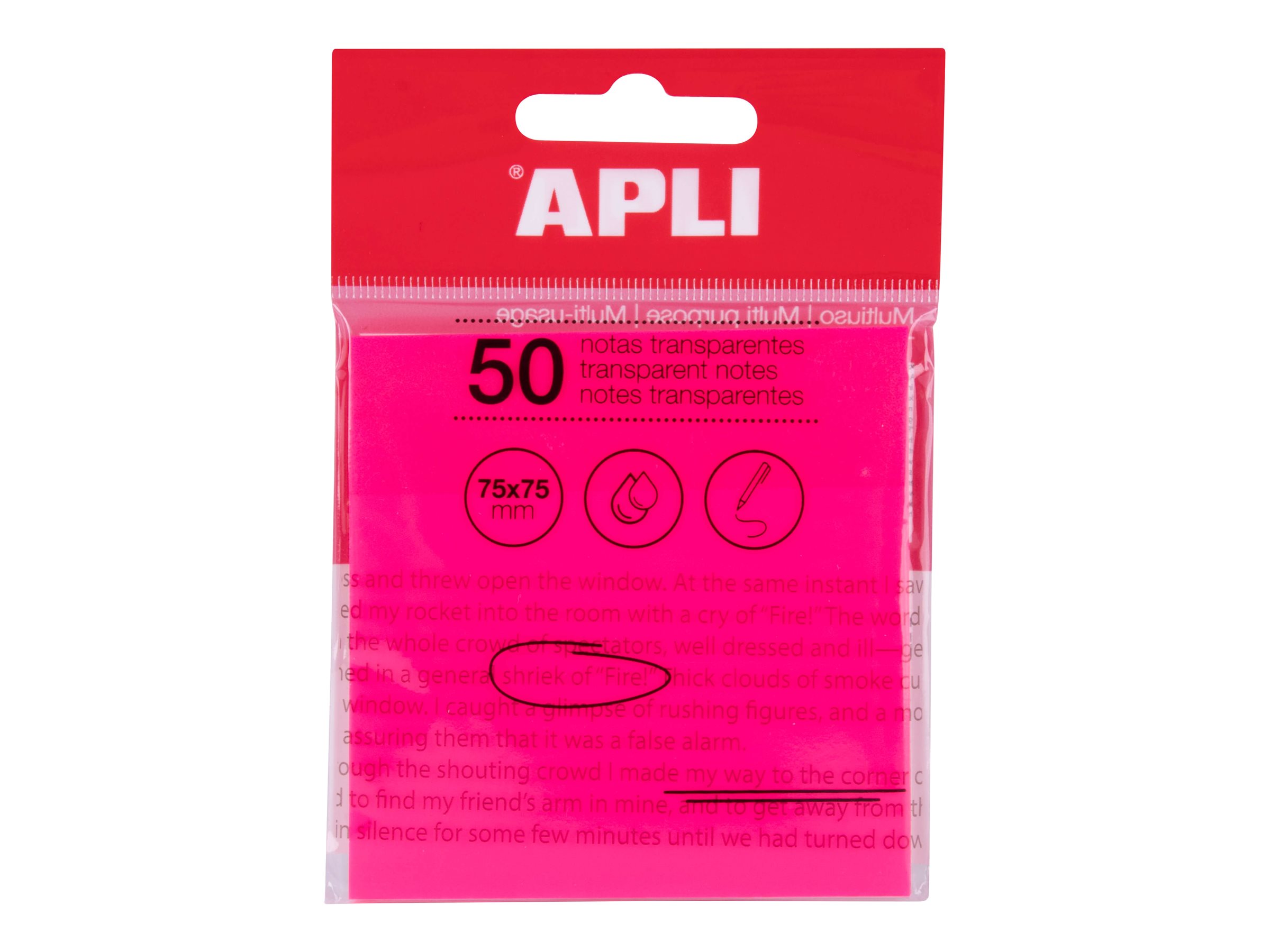 1 Paquet 50 feuilles de notes adhésives transparentes 75x75 mm roses