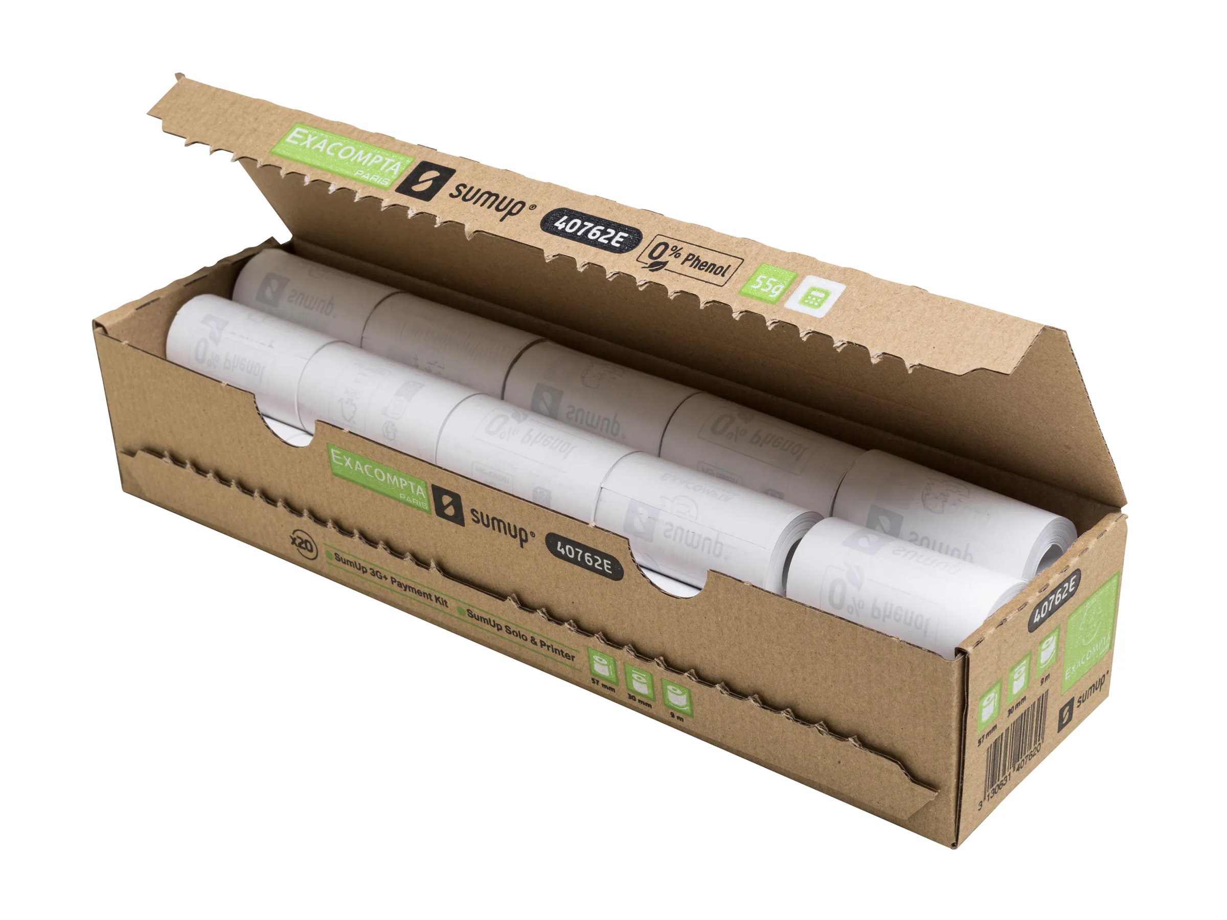 1 Lot de 20 bobines thermiques 57x30mm - 9m - SumUp - 55g/m2