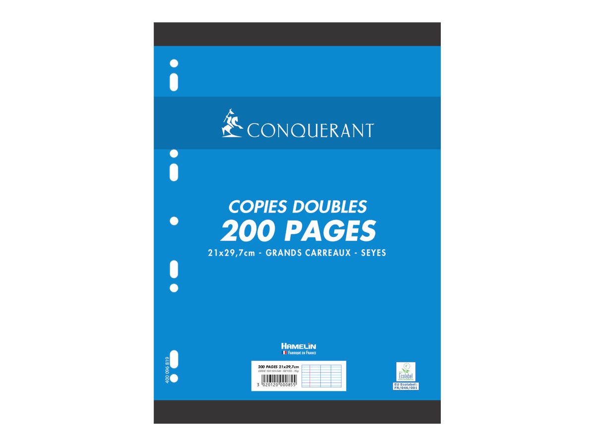 1 Etui de 50 Copies doubles CONQUERANT, A4, perforées, seyes, 70g, 200 p.