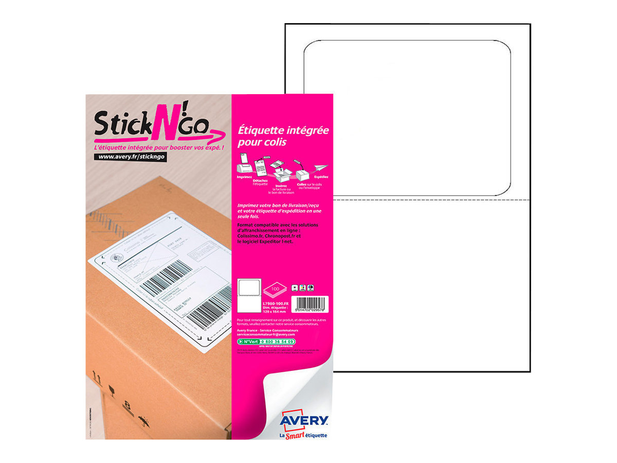 1 Boite de 100 Étiquettes intégrées Stick'Ngo format Colissimo 113x164mm