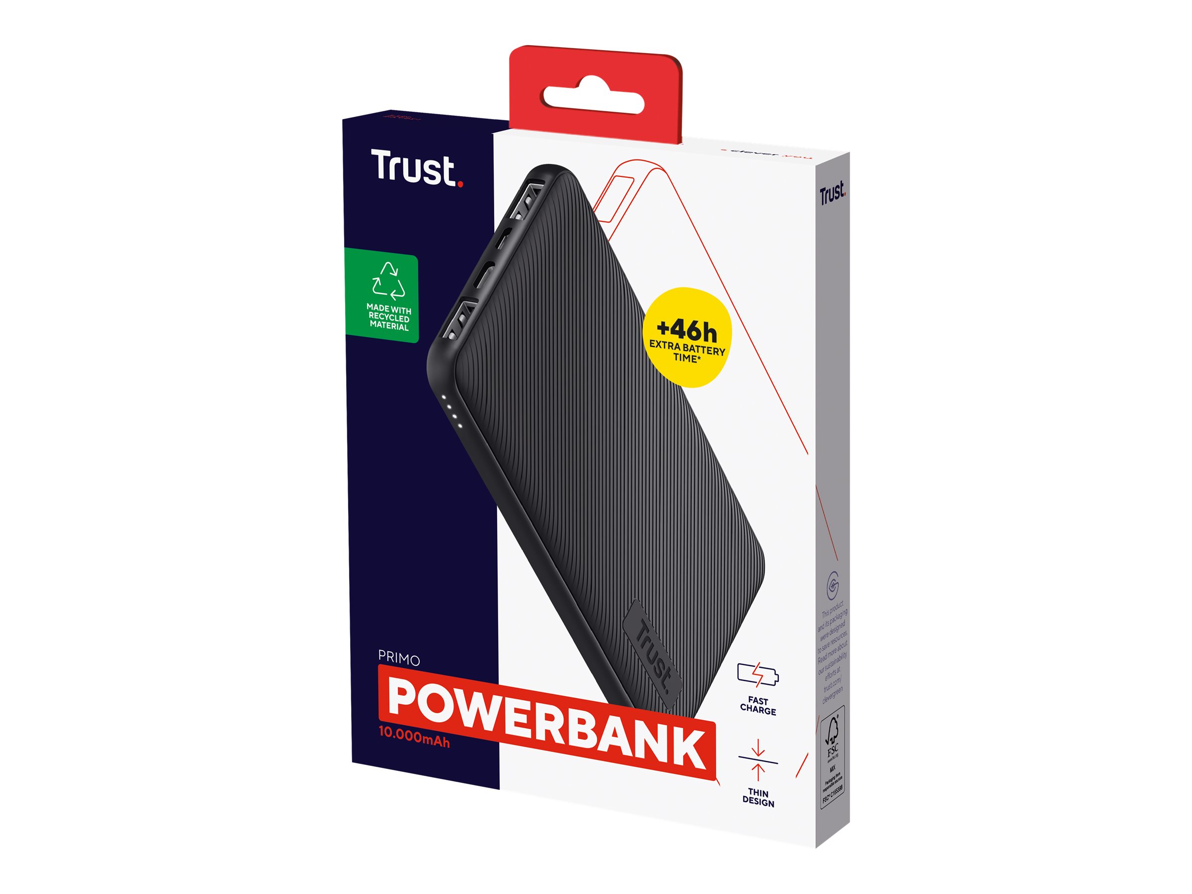 1 Batterie externe Powerbank Trust PrimoEco 10.000 mAh - Noir