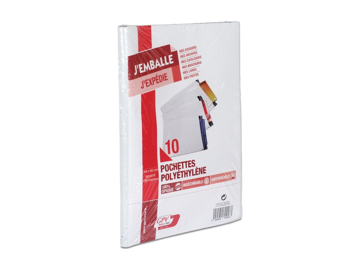 1 Lot de 10 Pochettes polyéthylène 360x485 mm - GPV Pack'n Post