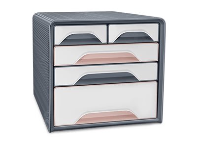 1 Module de classement 5 tiroirs Smoove - Gris / Rose poudré