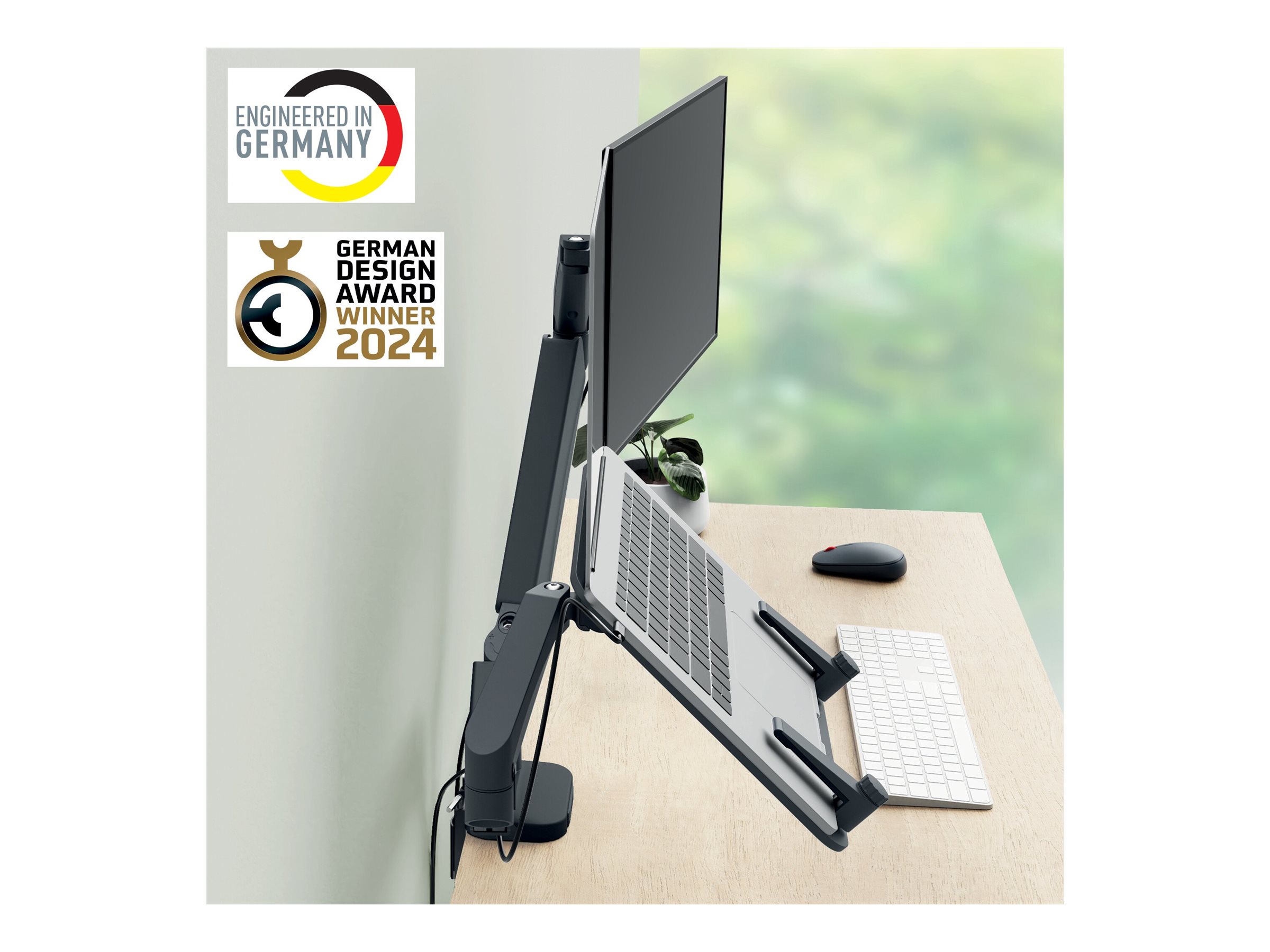 1 Bras porte-écran double faible encombrement pour écran/PC Leitz - Gris