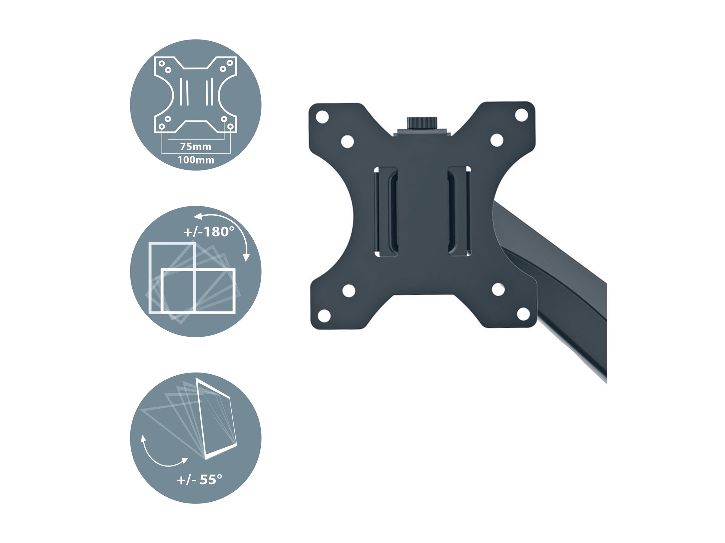 1 Bras porte-écran double faible encombrement pour écran/PC Leitz - Gris